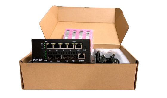 FTTH 솔루션을 위한 소형 4 하이오소 에폰 OLT Black Metal DC12V 5A 1000M 업링크 OLT